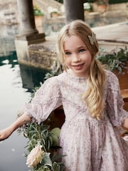 Ecru Floral Long Sleeve Soft Mesh Dress (3-16yrs) - Image 3 of 8