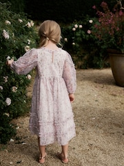 Ecru Floral Long Sleeve Soft Mesh Dress (3-16yrs) - Image 4 of 8