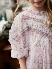 Ecru Floral Long Sleeve Soft Mesh Dress (3-16yrs) - Image 5 of 8