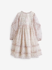Ecru Floral Long Sleeve Soft Mesh Dress (3-16yrs) - Image 7 of 8
