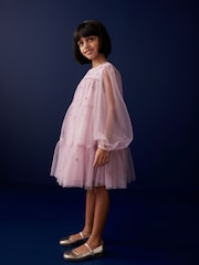 Pink Pretty Embroidered Long Sleeve Soft Mesh Dress (3-16yrs) - Image 2 of 8