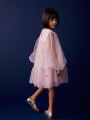Pink Pretty Embroidered Long Sleeve Soft Mesh Dress (3-16yrs) - Image 3 of 8