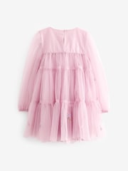 Pink Pretty Embroidered Long Sleeve Soft Mesh Dress (3-16yrs) - Image 7 of 8