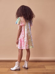 Pink/Blue/Green Rainbow Sequin Sparkle Party Dress (3-16yrs) - Image 4 of 7