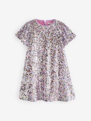 Lilac Purple/Pastel Rainbow Sequin Sparkle Party Dress (3-16yrs) - Image 3 of 5