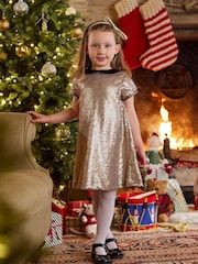 Trotters London Gold Sequin Christmas Party Dress - Image 1 of 7
