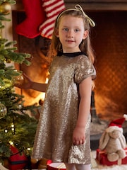Trotters London Gold Sequin Christmas Party Dress - Image 2 of 7