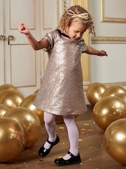Trotters London Gold Sequin Christmas Party Dress - Image 4 of 7