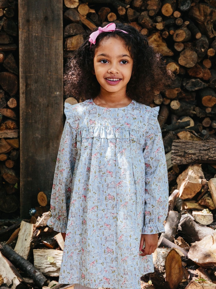 Trotters London Green Liberty Print Gymkhana Cotton Ruffle Dress - Image 1 of 1