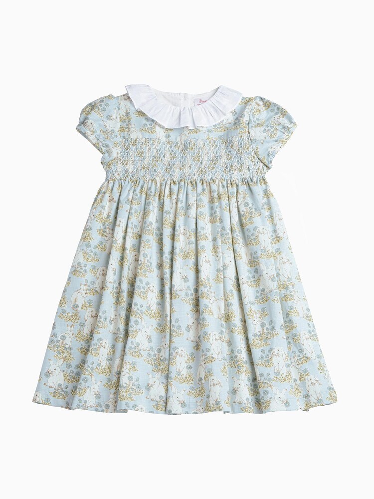 Trotters London Blue Bunny Willow Smocked Cotton Dress - Image 1 of 3