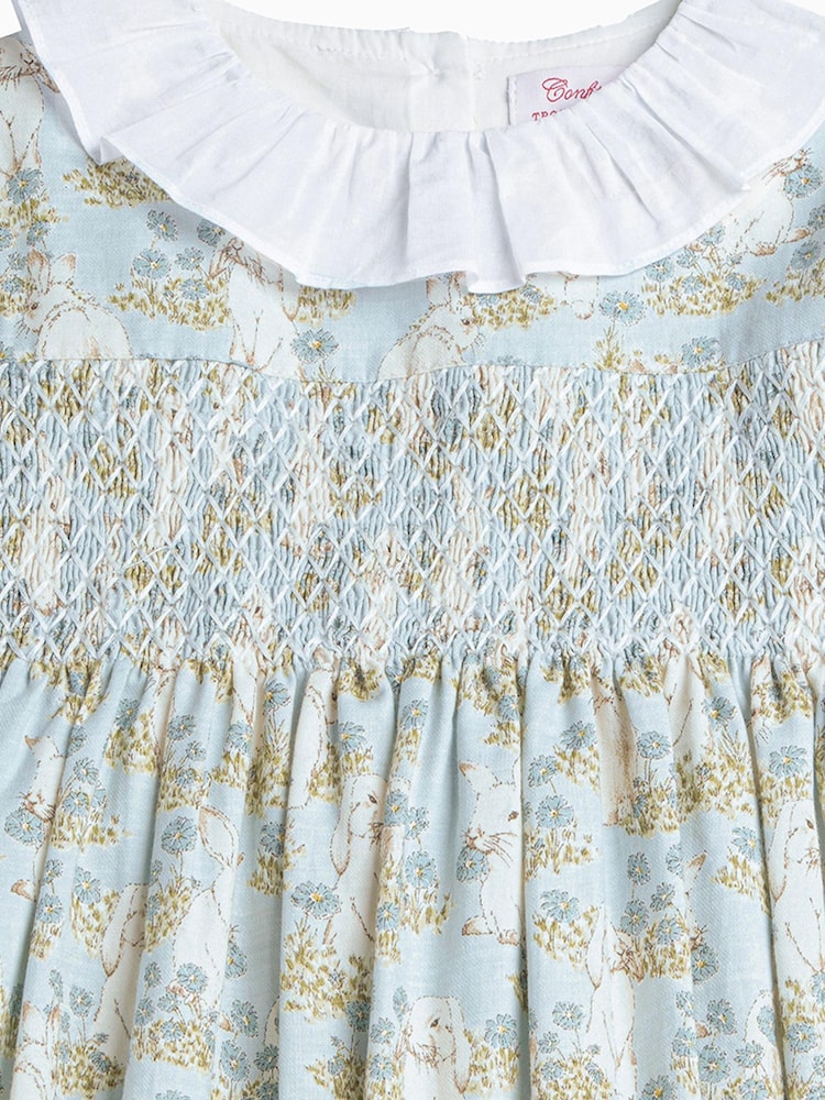 Trotters London Blue Bunny Willow Smocked Cotton Dress - Image 3 of 3
