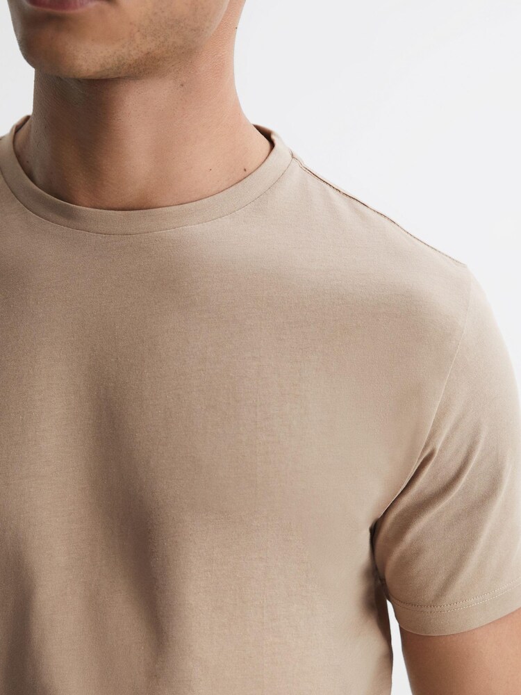 Reiss Taupe Bless Cotton Crew Neck T-Shirt - Image 1 of 4 Reiss Taupe Bless Cotton Crew Neck T-Shirt - Image 1 of 4