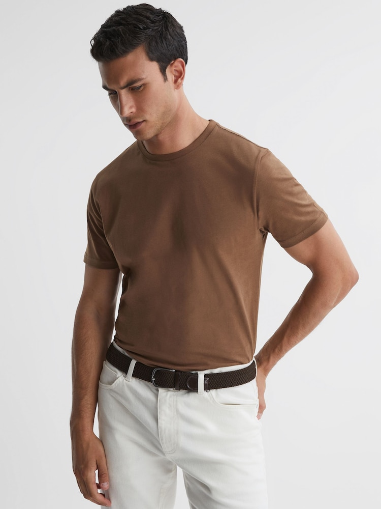 Reiss Tobacco Bless Cotton Crew Neck T-Shirt - Image 1 of 4