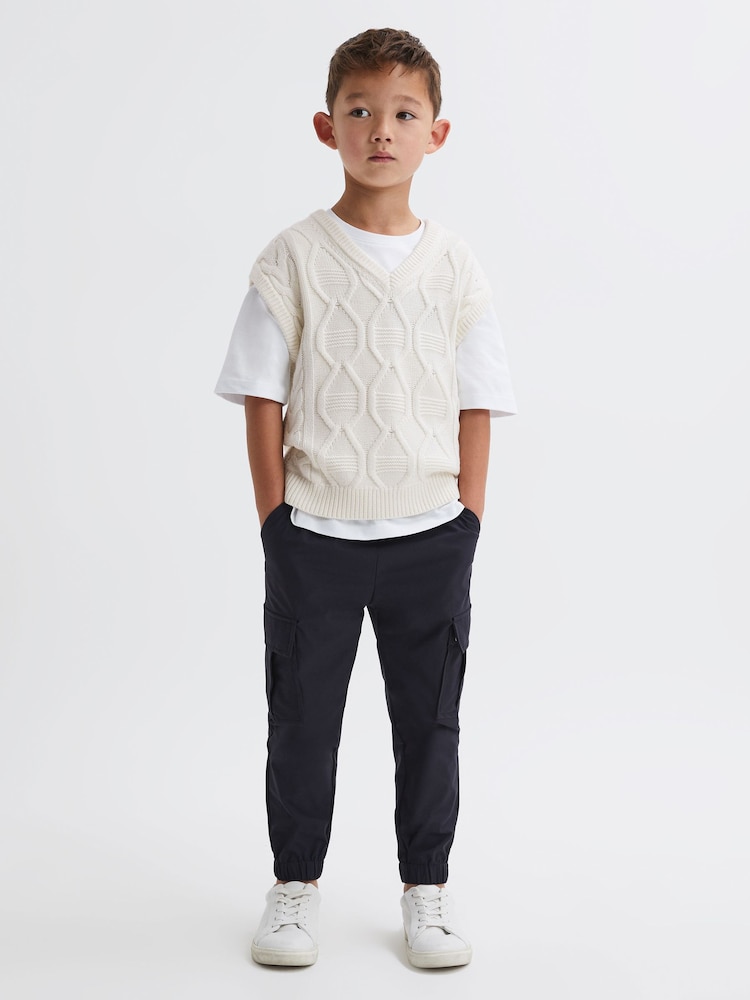 Reiss Ecru Acer 3-9 yrs Slim Fit Cable Knit Sleeveless Vest - Image 1 of 5