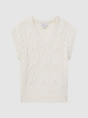 Reiss Ecru Acer 3-9 yrs Slim Fit Cable Knit Sleeveless Vest - Image 2 of 5