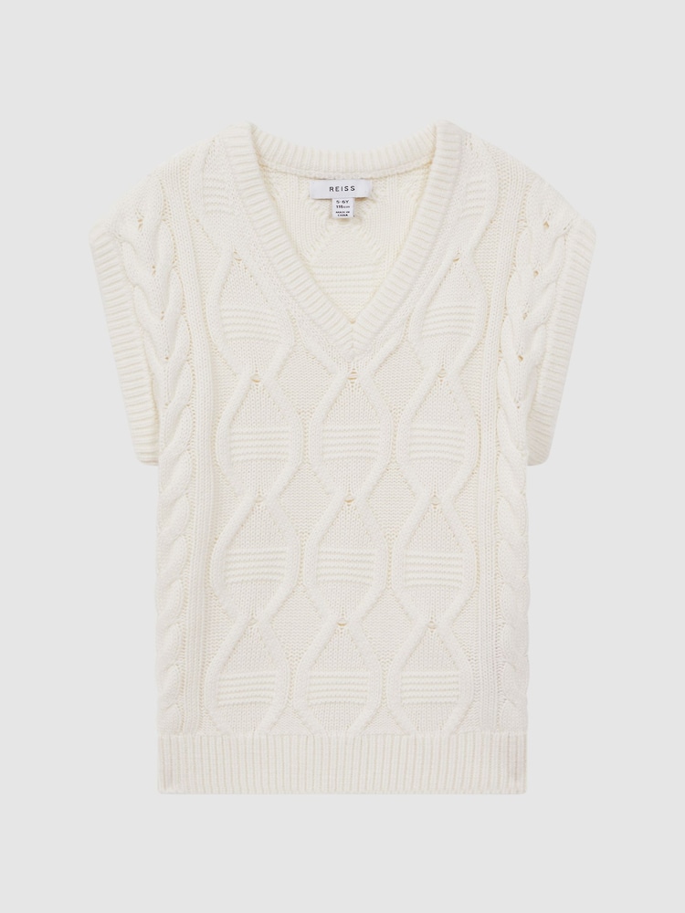Reiss Ecru Acer 3-9 yrs Slim Fit Cable Knit Sleeveless Vest - Image 2 of 5