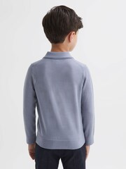 Reiss Porcelain Blue Trafford 9-14 yrs Merino Wool Polo Shirt - Image 5 of 6