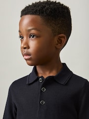 Reiss Navy Trafford 9-14 yrs Merino Wool Polo Shirt - Image 1 of 6