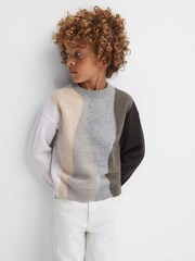 Reiss Mocha Waters Senior Fluffy Wool Crew Neck Jumper - Image 1 of 6