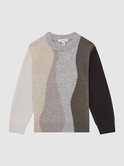 Reiss Mocha Waters Senior Fluffy Wool Crew Neck Jumper - Image 2 of 6
