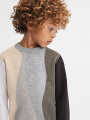 Reiss Mocha Waters Senior Fluffy Wool Crew Neck Jumper - Image 4 of 6