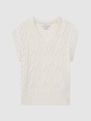 Reiss Ecru Acer 9-14 yrs Slim Fit Cable Knit Sleeveless Vest - Image 2 of 5