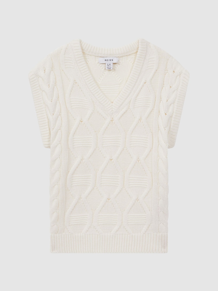 Reiss Ecru Acer 9-14 yrs Slim Fit Cable Knit Sleeveless Vest - Image 2 of 5
