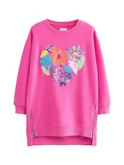 Pink Sequin/ Bead Embellished Heart Soft Jumper Dress (3-16yrs) - Image 6 of 8