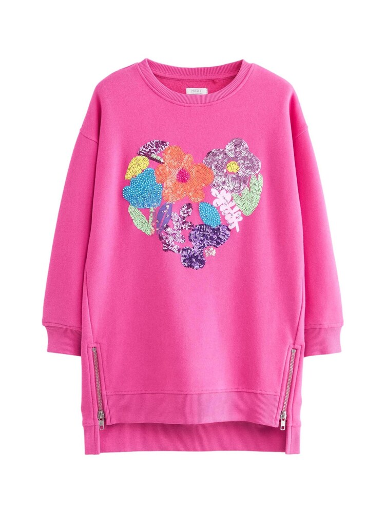 Pink Sequin/ Bead Embellished Heart Soft Jumper Dress (3-16yrs) - Image 6 of 8