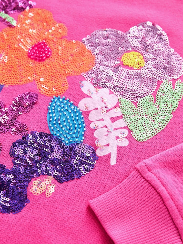 Pink Sequin/ Bead Embellished Heart Soft Jumper Dress (3-16yrs) - Image 8 of 8