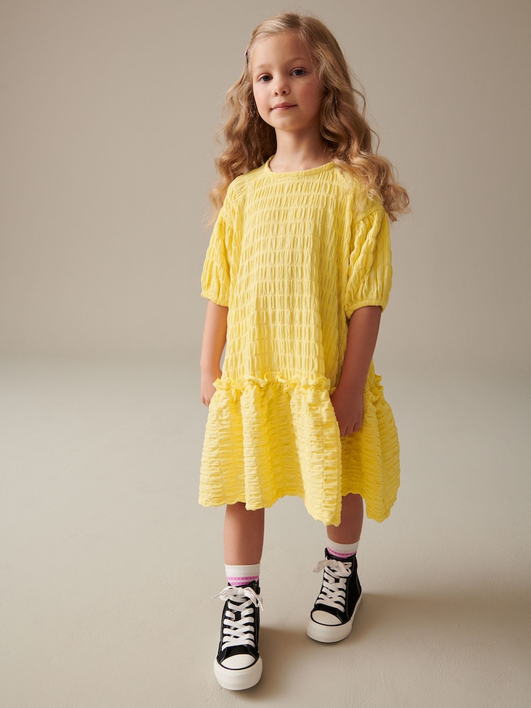 Soft Yellow 3D Texture Dress (3-16yrs) - Image 1 of 8 Soft Yellow 3D Texture Dress (3-16yrs) - Image 1 of 8