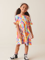 Rainbow Flower Short Sleeve Cotton Jersey Dress (3-16yrs) - Image 1 of 6