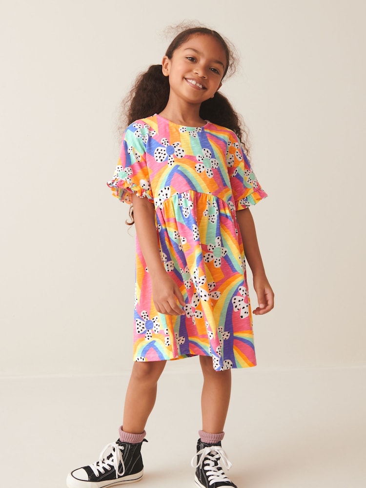 Rainbow Flower Short Sleeve Cotton Jersey Dress (3-16yrs) - Image 1 of 6