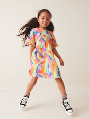 Rainbow Flower Short Sleeve Cotton Jersey Dress (3-16yrs) - Image 2 of 6