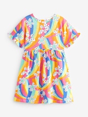 Rainbow Flower Short Sleeve Cotton Jersey Dress (3-16yrs) - Image 4 of 6