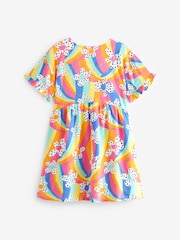 Rainbow Flower Short Sleeve Cotton Jersey Dress (3-16yrs) - Image 5 of 6