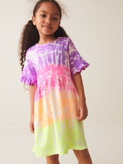 Multi Tie Dye Short Sleeve 100% Cotton Jersey Dress (3-16yrs) - Image 1 of 7