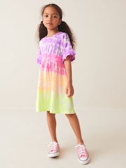 Multi Tie Dye Short Sleeve 100% Cotton Jersey Dress (3-16yrs) - Image 2 of 7