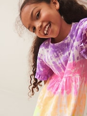 Multi Tie Dye Short Sleeve 100% Cotton Jersey Dress (3-16yrs) - Image 4 of 7