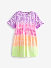 Multi Tie Dye Short Sleeve 100% Cotton Jersey Dress (3-16yrs) - Image 5 of 7