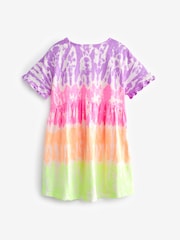 Multi Tie Dye Short Sleeve 100% Cotton Jersey Dress (3-16yrs) - Image 6 of 7