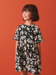 Black Daisy Print Short Sleeve Cotton Jersey Dress (3-16yrs) - Image 1 of 7