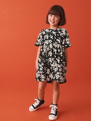 Black Daisy Print Short Sleeve Cotton Jersey Dress (3-16yrs) - Image 2 of 7