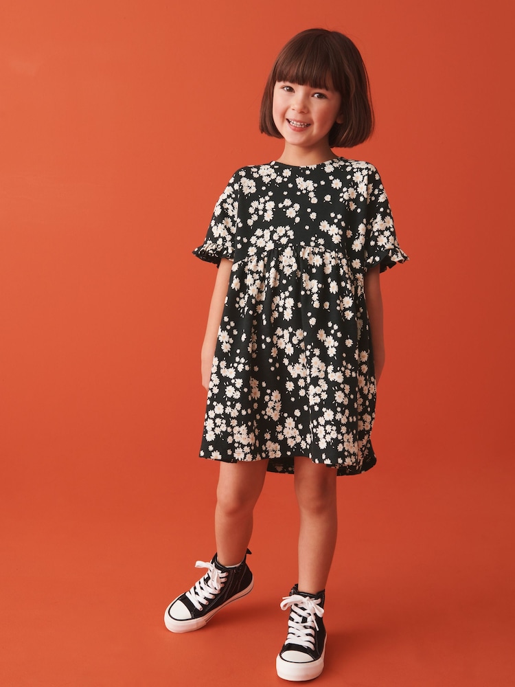 Black Daisy Print Short Sleeve Cotton Jersey Dress (3-16yrs) - Image 2 of 7