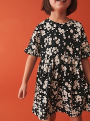 Black Daisy Print Short Sleeve Cotton Jersey Dress (3-16yrs) - Image 4 of 7