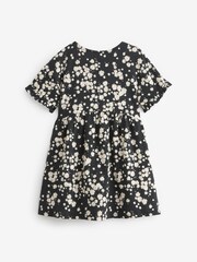 Black Daisy Print Short Sleeve Cotton Jersey Dress (3-16yrs) - Image 6 of 7