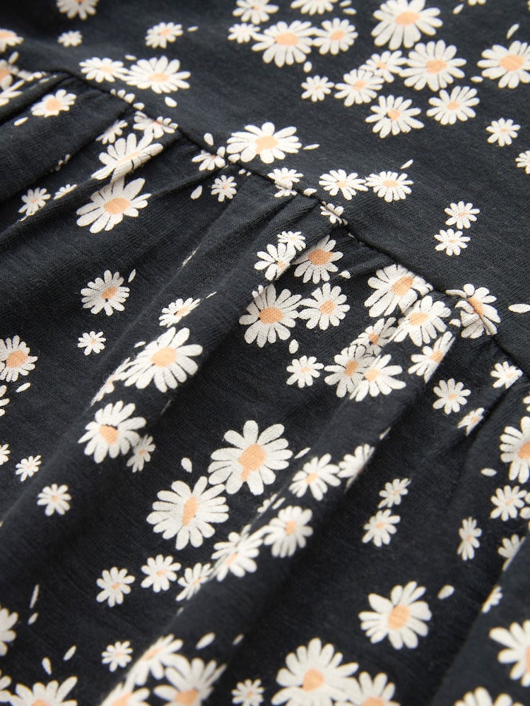 Black Daisy Print Short Sleeve Cotton Jersey Dress (3-16yrs) - Image 7 of 7