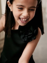 Black 3D Flower Corsage Asymmetric Scuba Occasion Dress (1.5-16yrs) - Image 3 of 6