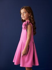 Pink 3D Flower Corsage Asymmetric Scuba Occasion Dress (1.5-16yrs) - Image 2 of 7