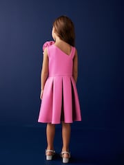 Pink 3D Flower Corsage Asymmetric Scuba Occasion Dress (1.5-16yrs) - Image 3 of 7
